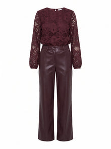 LACE TOP AND FAUX LEATHER TROUSER SET
