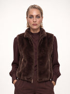 FAUX FUR ZIP-FRONT STAND COLLAR VEST