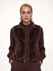 FAUX FUR ZIP-FRONT STAND COLLAR VEST
