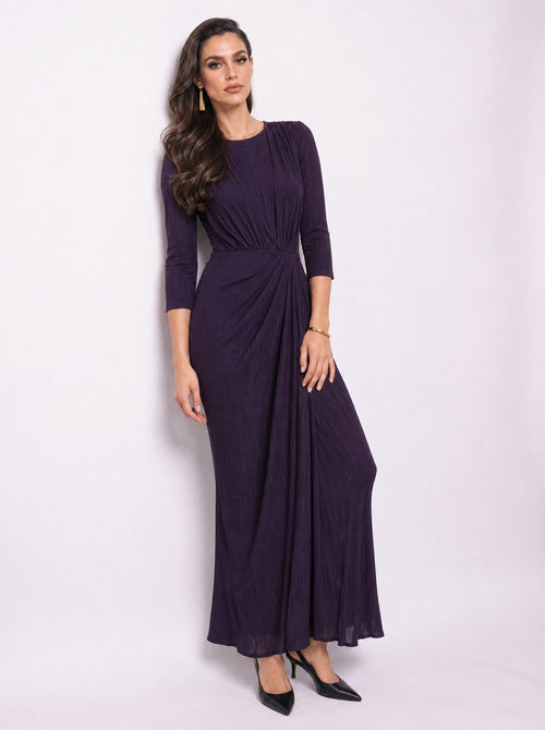 DRAPED WAIST CREPE MIDI DRESS