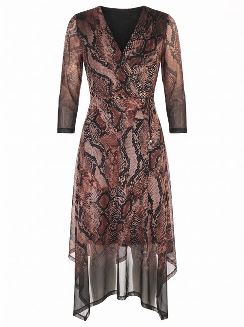 SNAKE PRINT WRAP MIDI DRESS