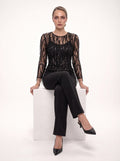 SEQUIN FRINGE HEM SHEER BLOUSE