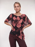 FLORAL CHIFFON OVERLAY BATWING BLOUSE