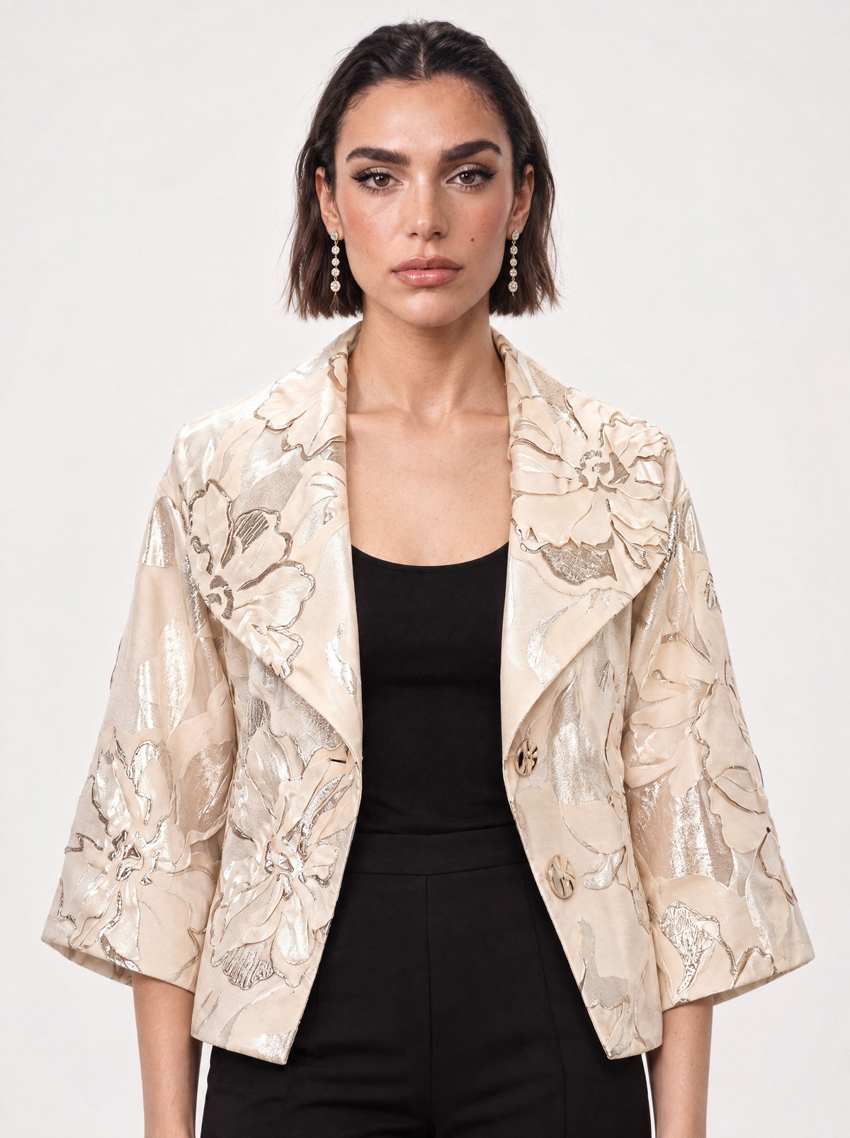 OVERSIZED LAPEL FLORAL JACQUARD JACKET