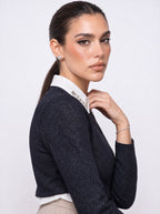 JEWELLED COLLAR SPARKLE KNIT SHIRT