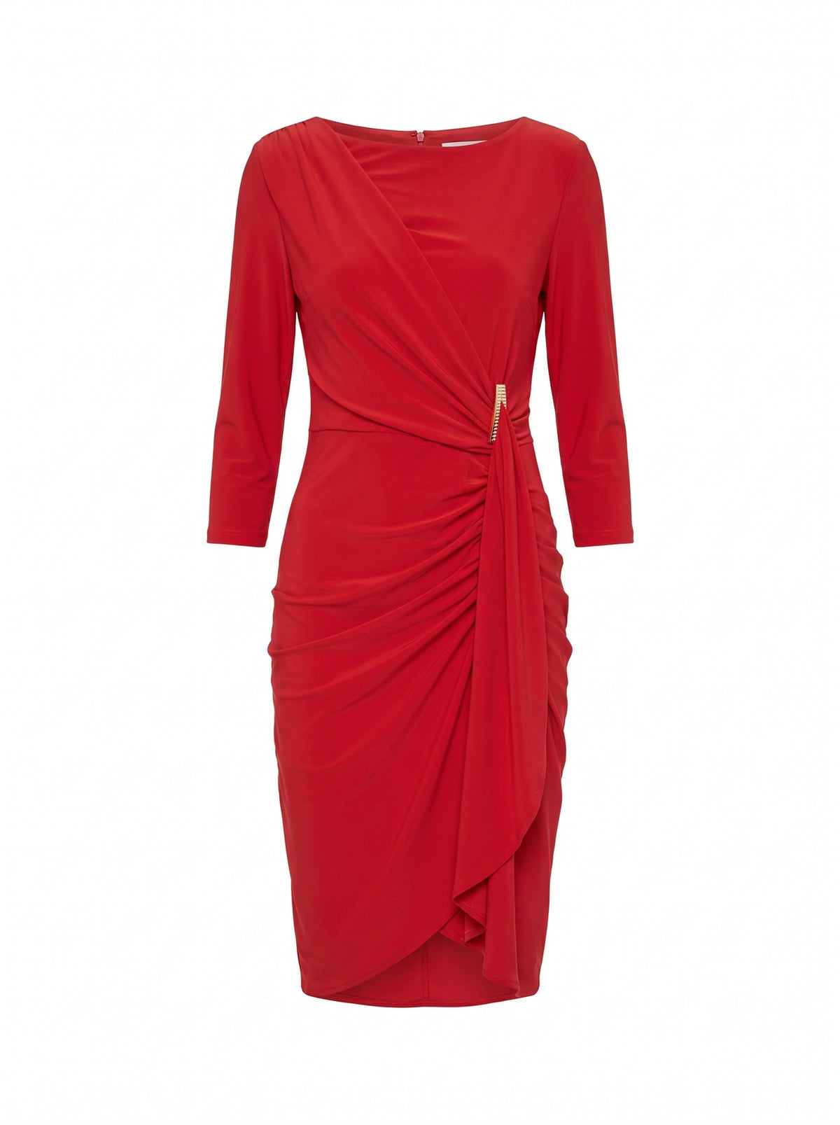 Red Draped Ruched Midi Dress