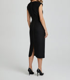 TOPSTITCH DETAIL V-NECK MIDI DRESS