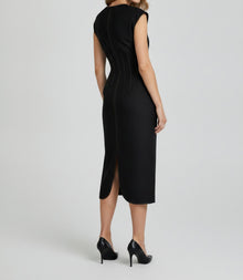 TOPSTITCH DETAIL V-NECK MIDI DRESS