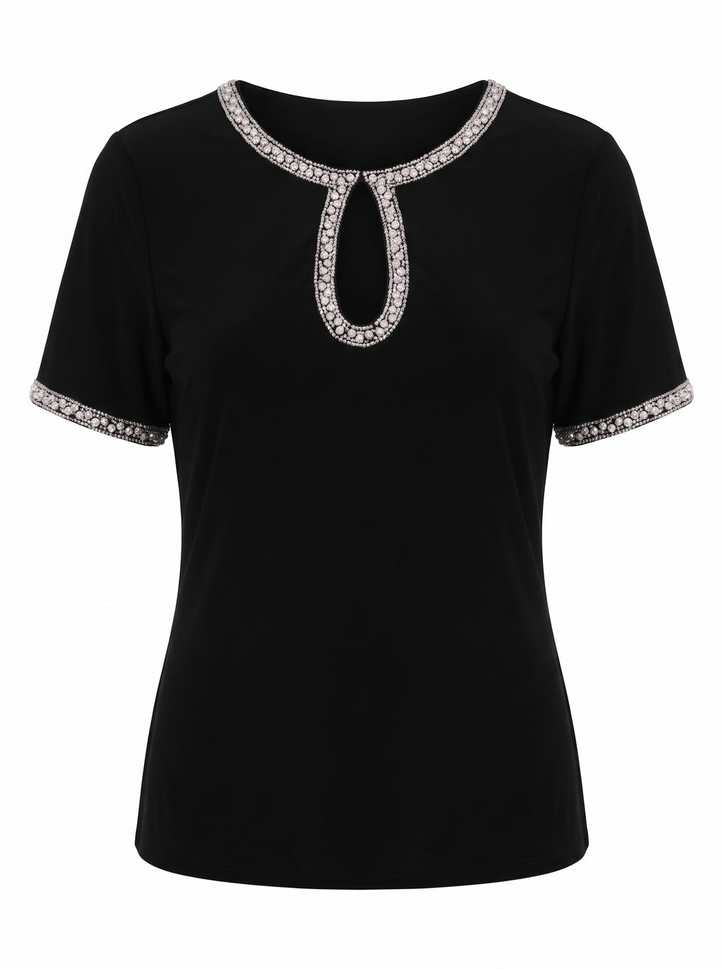 BEADED KEYHOLE NECKLINE JERSEY TOP