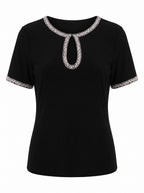 BEADED KEYHOLE NECKLINE JERSEY TOP