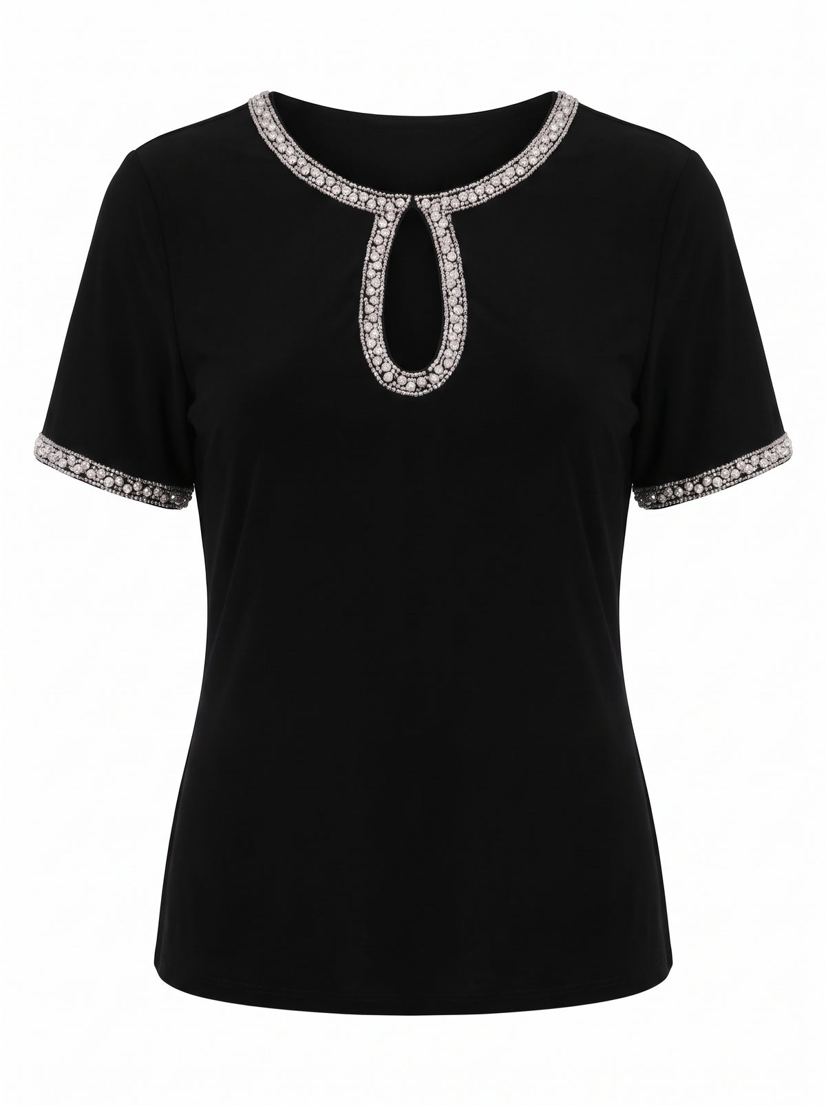 BEADED KEYHOLE NECKLINE JERSEY TOP