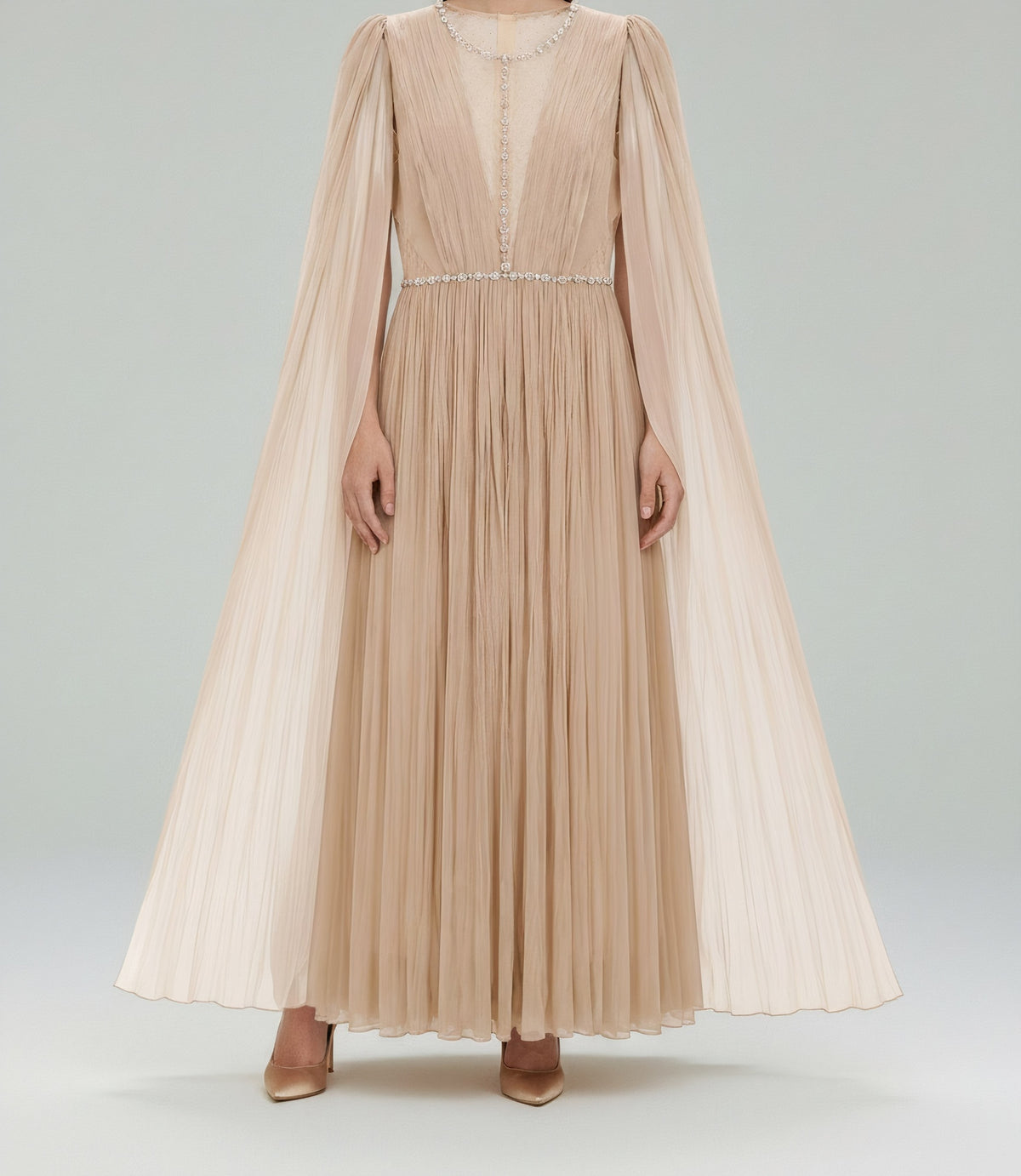 PLEATED CAPE GOWN