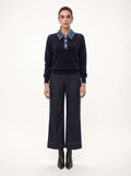 DENIM COLLAR EMBELLISHED KNIT SWEATER