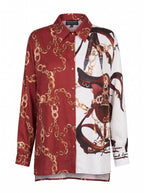 CHAIN PRINT SATIN SHIRT WITH HIGH-LOW HEM