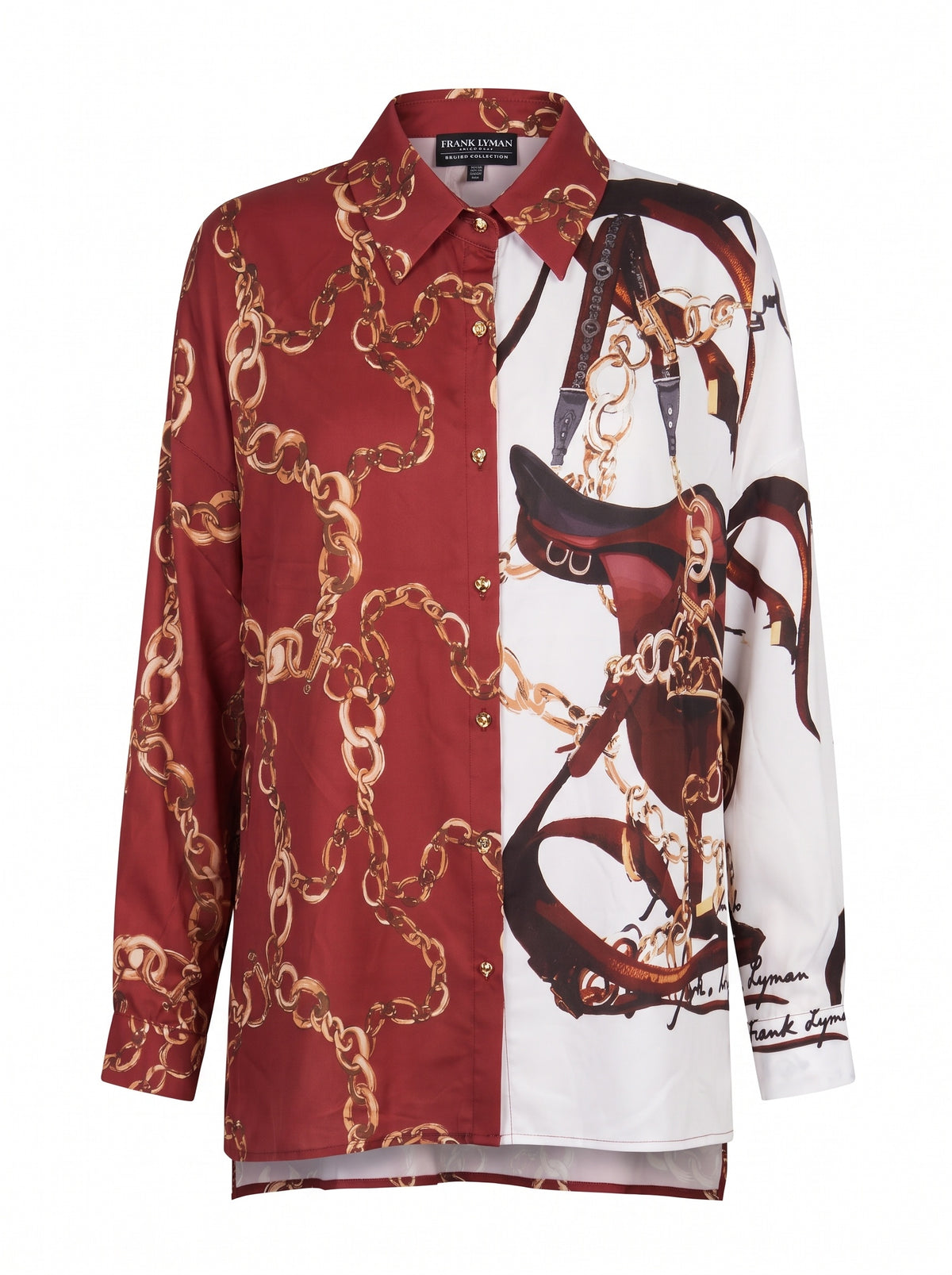 CHAIN PRINT SATIN SHIRT WITH HIGH-LOW HEM