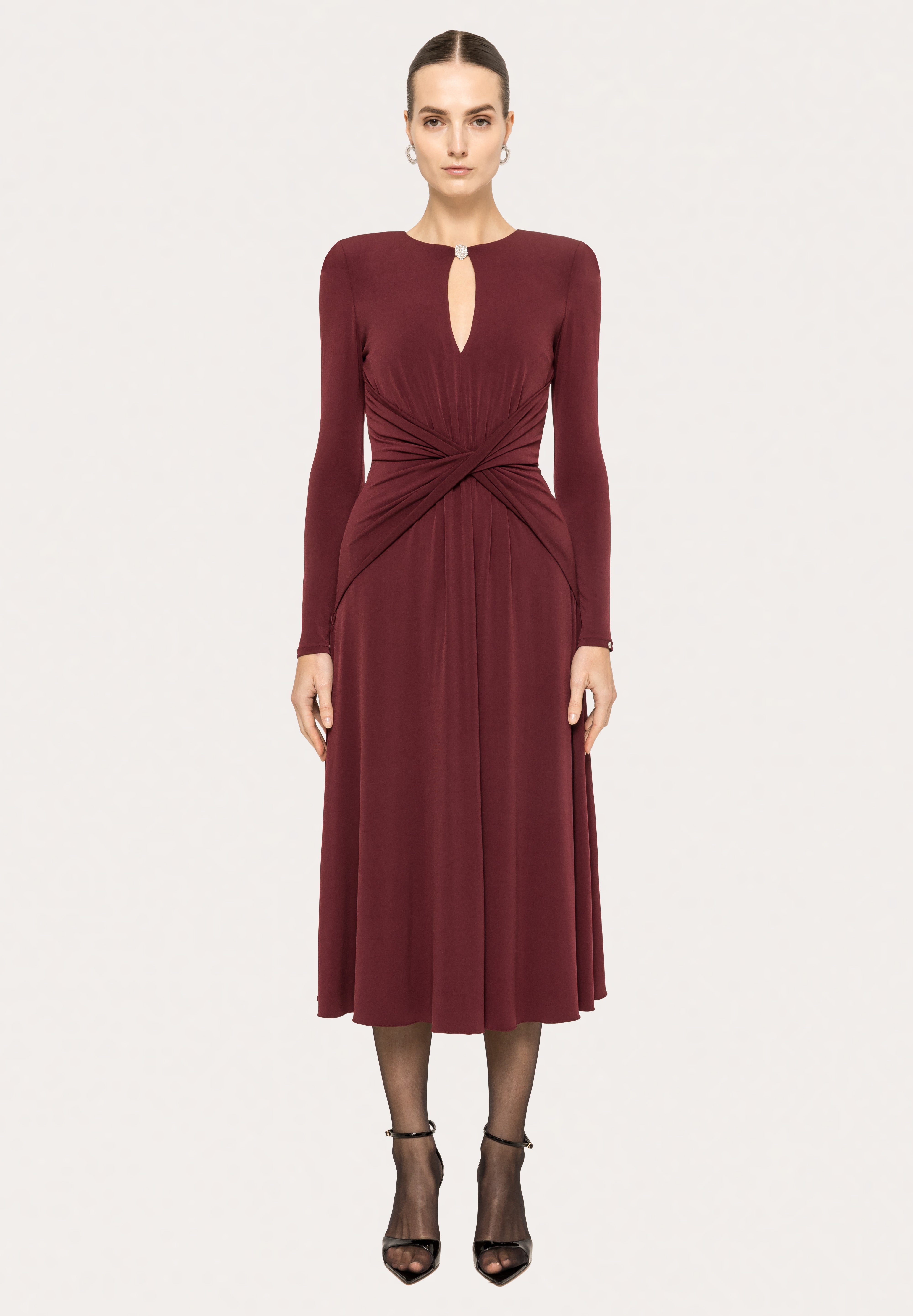 DRAPED KEYHOLE MIDI DRESS