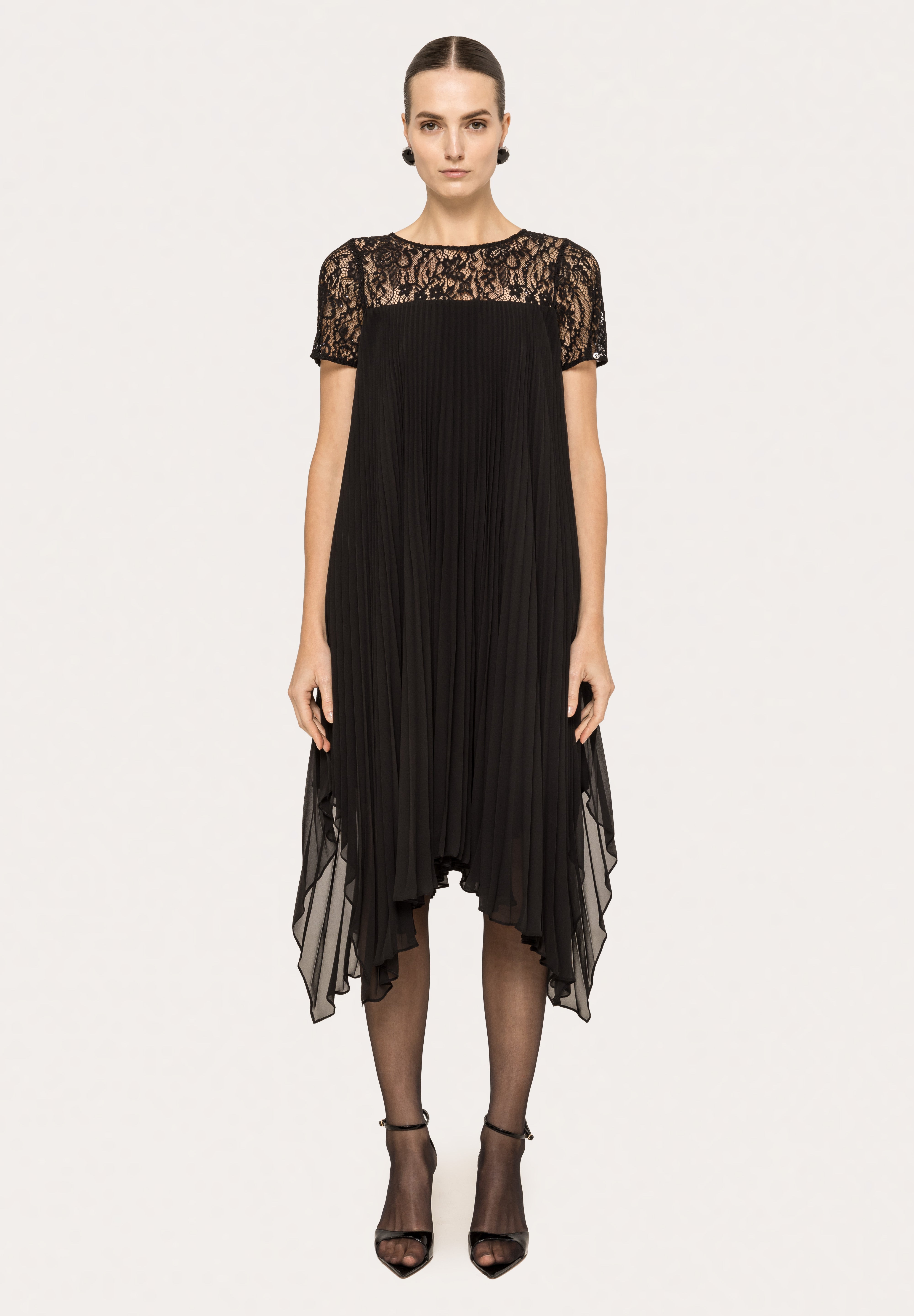 LACE PLEATED MIDI DRESS