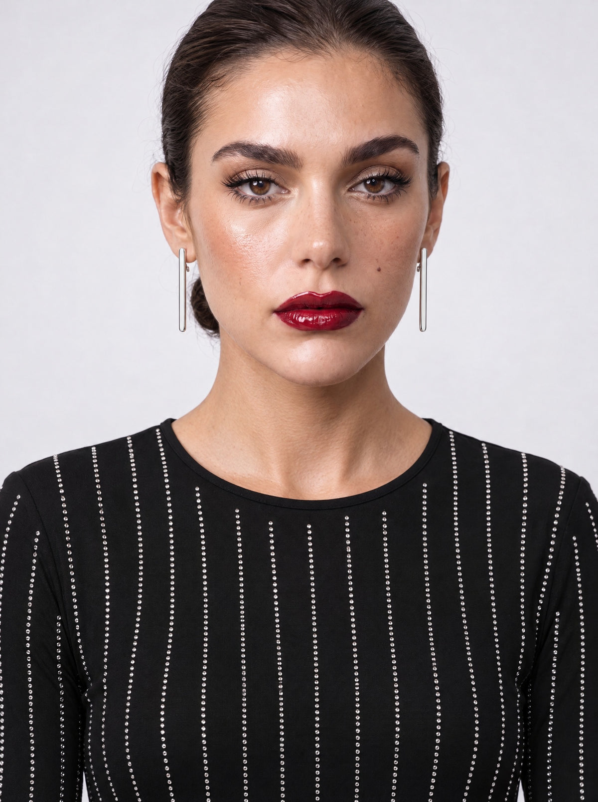 CRYSTAL PINSTRIPE SCOOP-NECK TOP