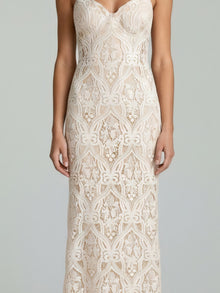 EMBROIDERED LACE BUSTIER GOWN