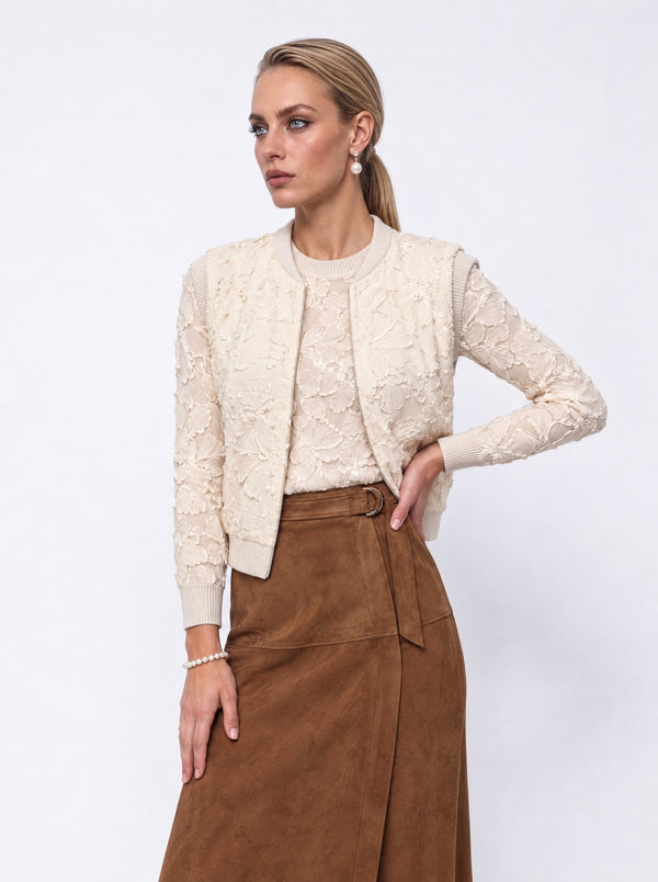 SUEDE-LOOK D-RING WRAP MIDI SKIRT