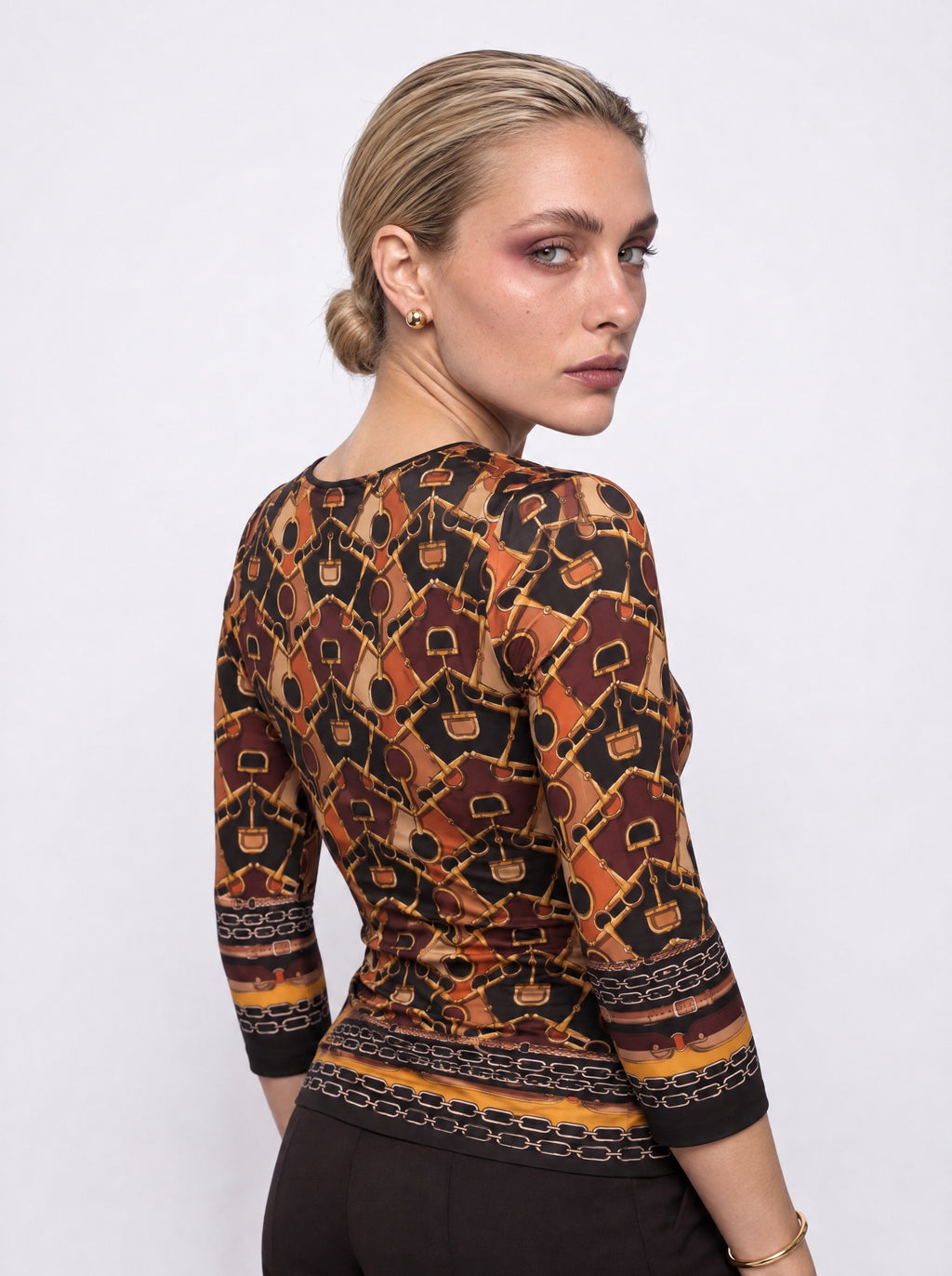 EQUESTRIAN PRINT CHAIN-DETAIL MINI DRESS