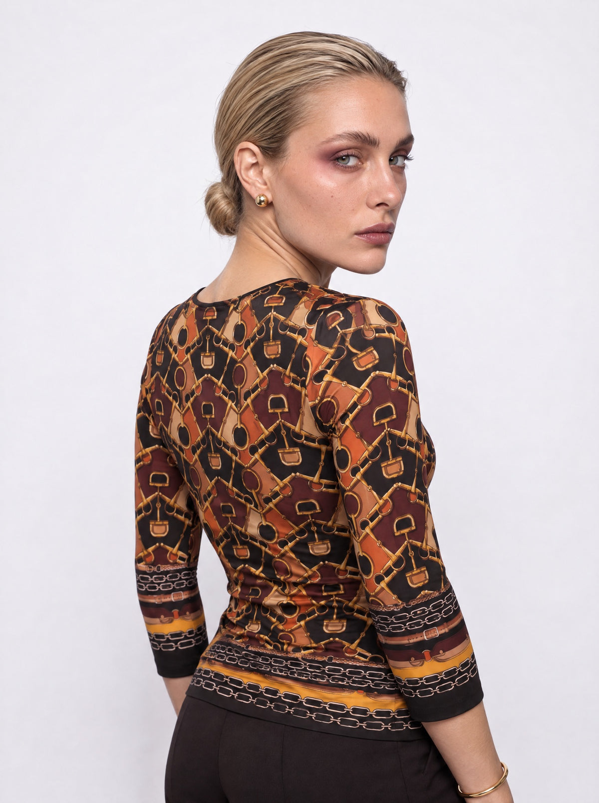 EQUESTRIAN PRINT CHAIN-DETAIL MINI DRESS
