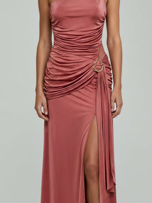 ONE-SHOULDER DRAPED SATIN GOWN