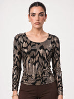 METALLIC FOIL SCOOP-NECK GATHERED TOP