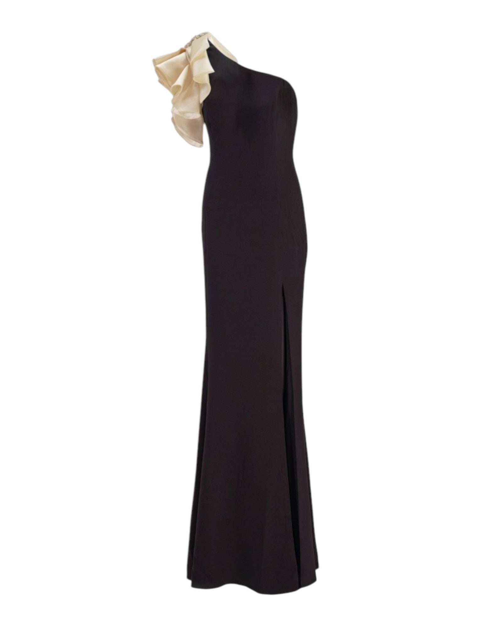ASYMMETRIC GOWN WITH SCULPTED RUFFLE