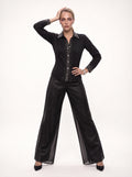 SHEER OVERLAY WIDE-LEG SATIN TROUSERS