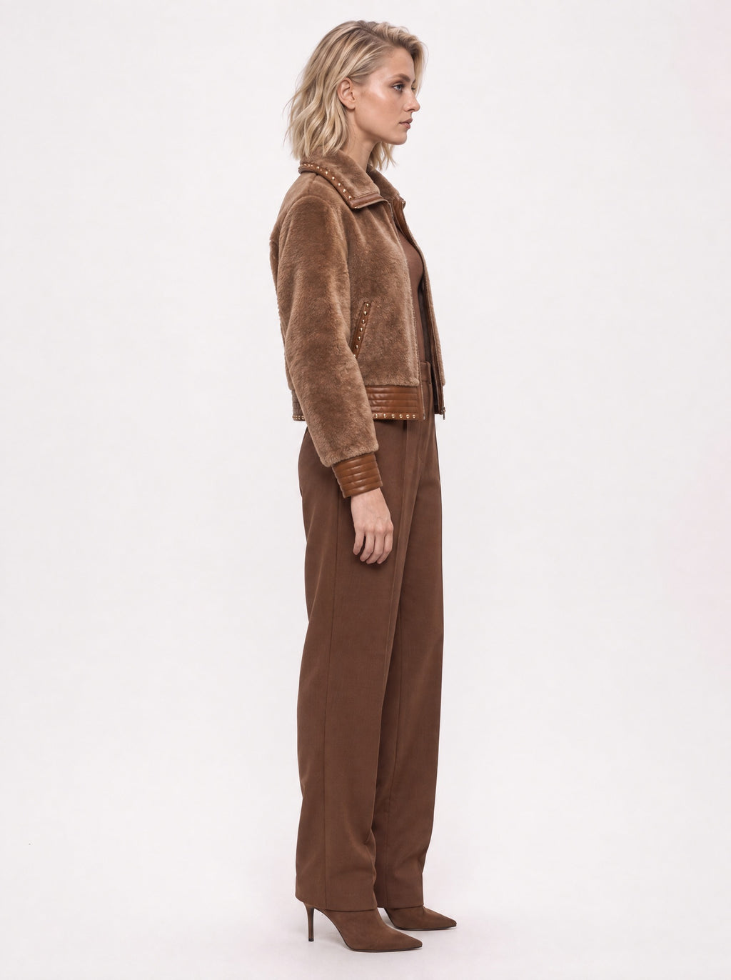 STUDDED SHEARLING-STYLE CROPPED JACKET