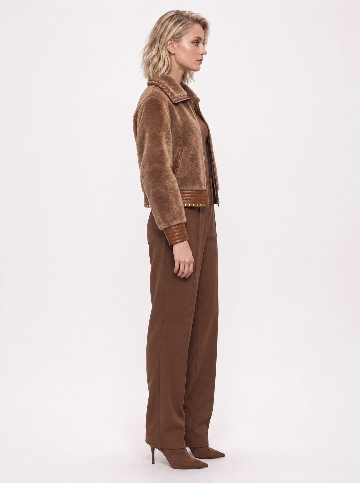 STUDDED SHEARLING-STYLE CROPPED JACKET
