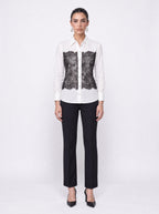 LACE PANEL CRYSTAL BUTTON SHIRT