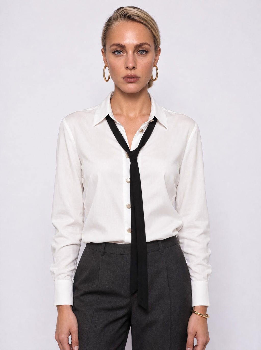 TIE-NECK FITTED WHITE SHIRT