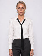 TIE-NECK FITTED WHITE SHIRT