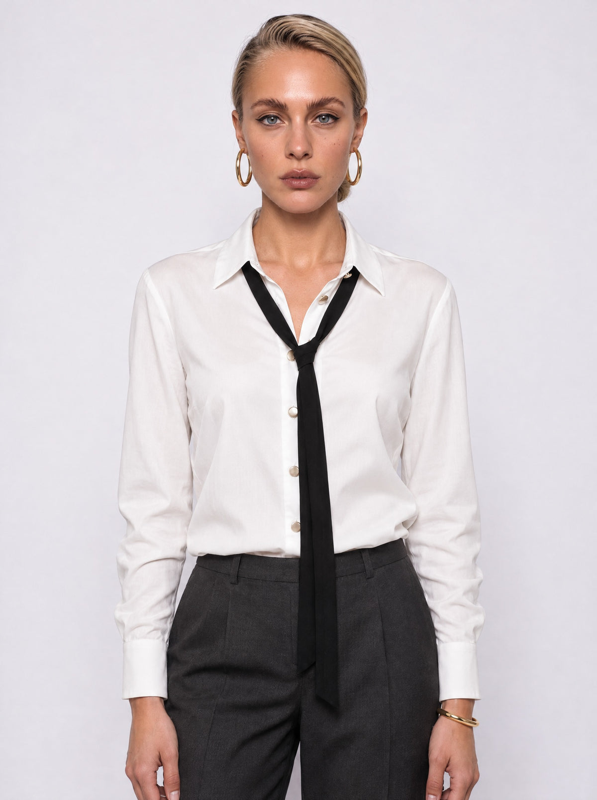 TIE-NECK FITTED WHITE SHIRT