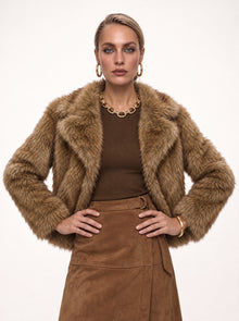 NOTCH COLLAR FAUX FUR CROPPED JACKET