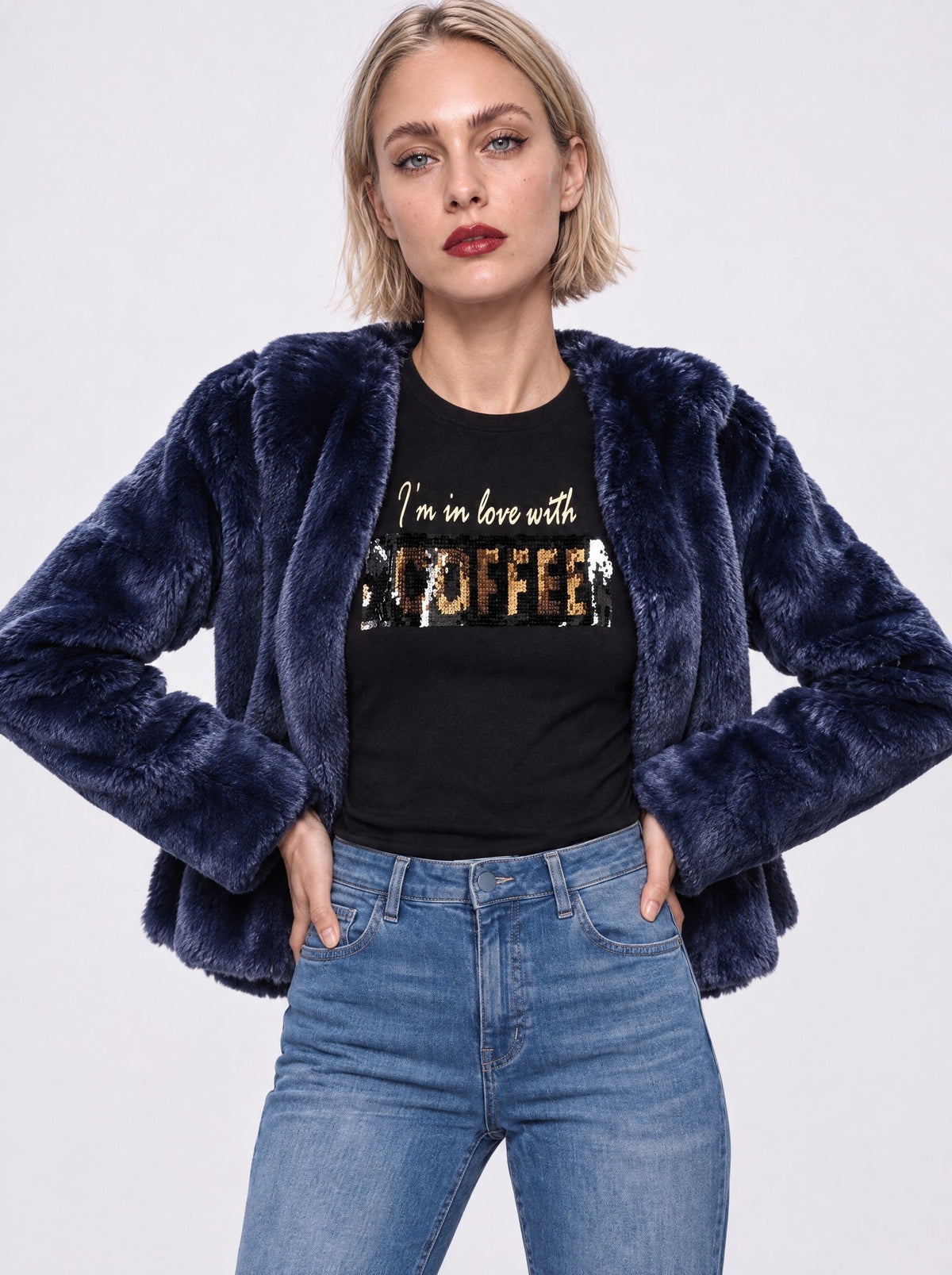 SEQUIN COFFEE PRINT BLOUSE