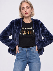 SEQUIN COFFEE PRINT BLOUSE