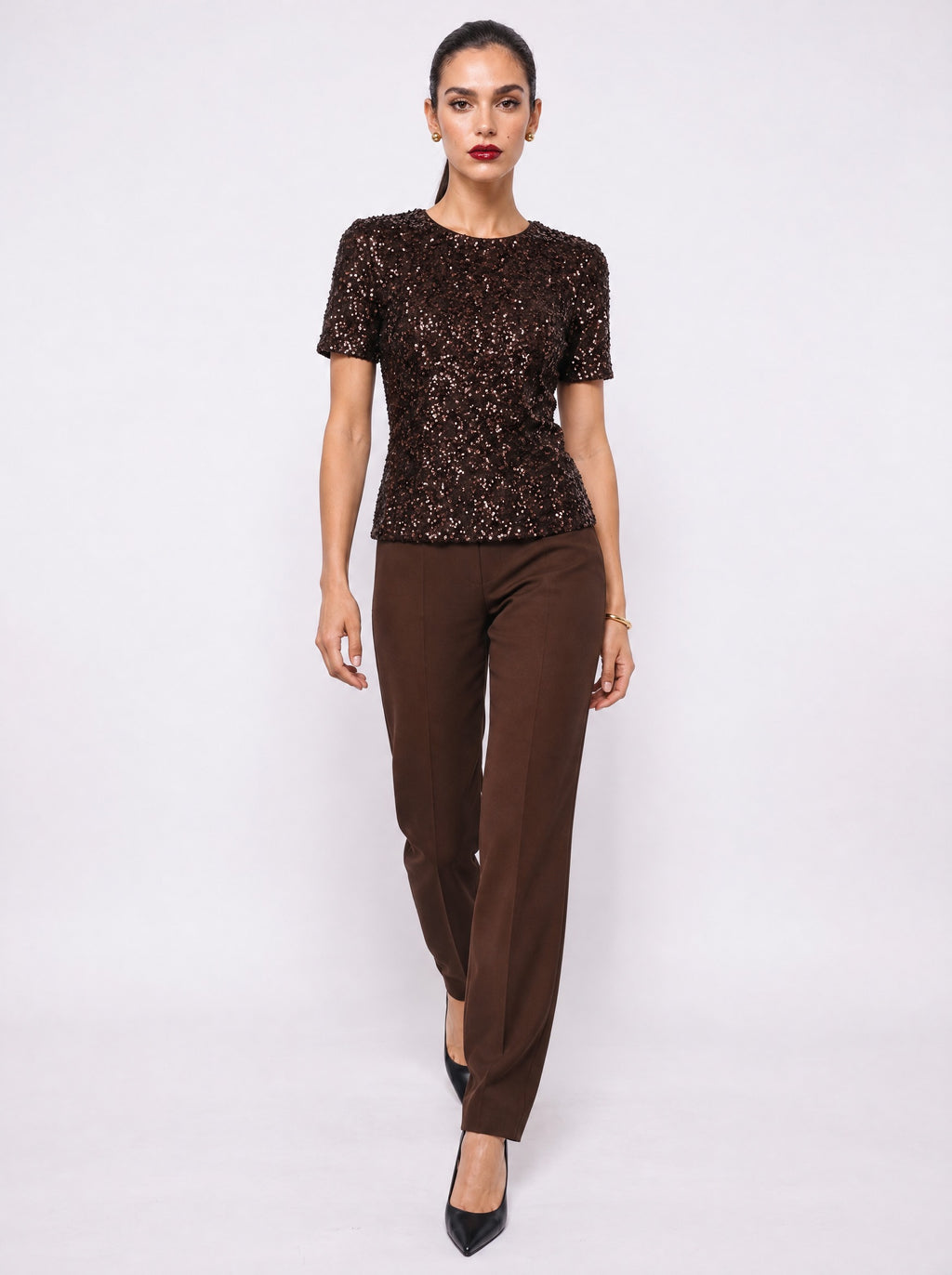ALL-OVER SEQUIN CREW NECK TOP