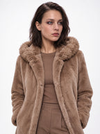 HOODED FAUX FUR MIDI COAT