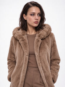 HOODED FAUX FUR MIDI COAT