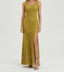 OPEN-KNIT LACE FITTED MAXI DRESS