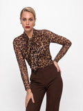 LEOPARD TWIST-NECK SHEER MESH TOP