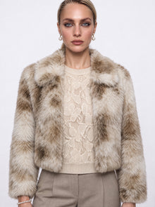 CROPPED FAUX FUR COLLARED JACKET