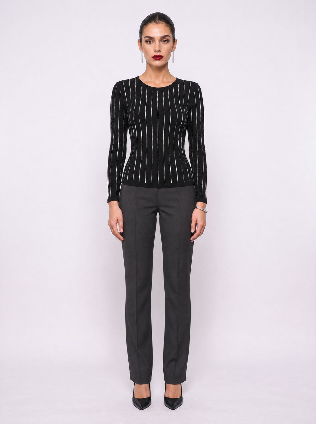 CRYSTAL PINSTRIPE SCOOP-NECK TOP