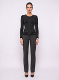 CRYSTAL PINSTRIPE SCOOP-NECK TOP