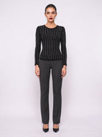 CRYSTAL PINSTRIPE SCOOP-NECK TOP