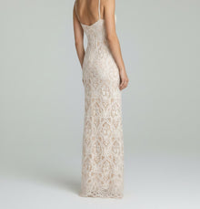 EMBROIDERED LACE BUSTIER GOWN
