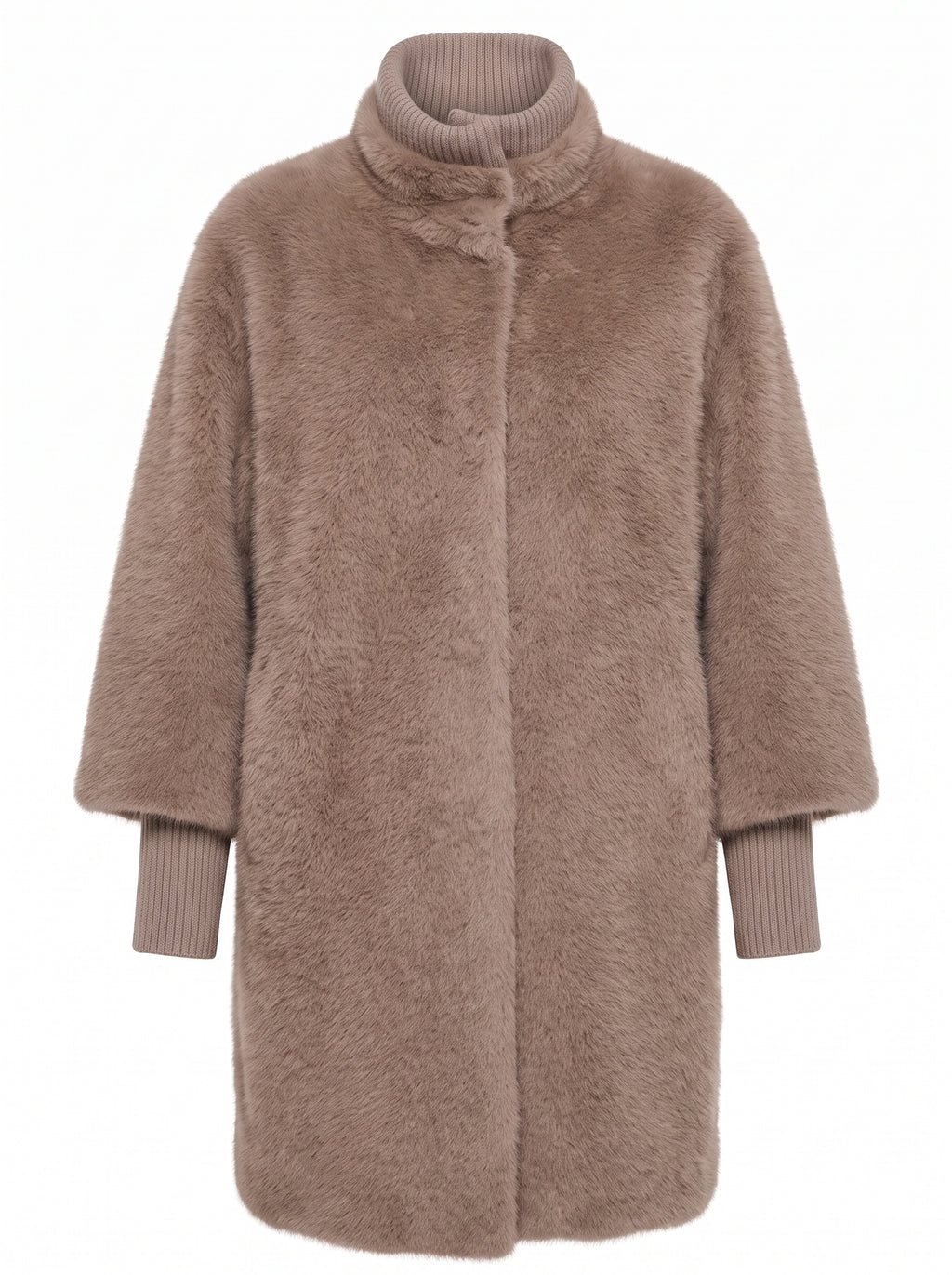 FAUX FUR COAT WITH RIBBED CUFFS